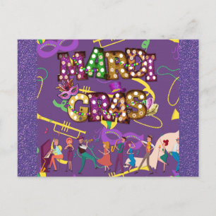 Carte Postale Mardi Gras New Orleans Jazz Band Purple