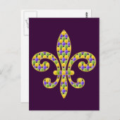 Carte Postale Mardi Gras perle Fleur de lis (Devant / Derrière)