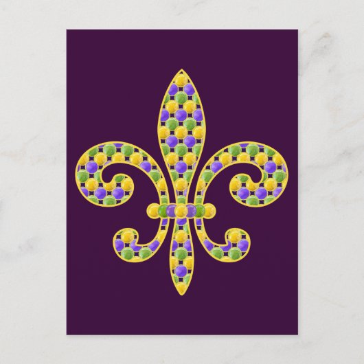 Carte Postale Mardi Gras perle Fleur de lis (Devant)