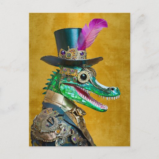 Carte Postale Mardi Gras Steampunk Party Animal Alligator (Devant)