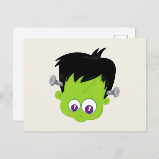 Carte Postale Mare Green Frankenstein Monster face Halloween (Devant / Derrière)