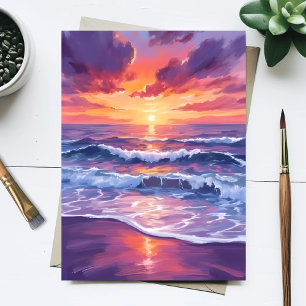 Carte Postale Marée violette Couché de soleil violet Vagues de