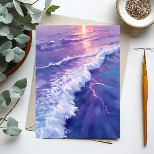 Carte Postale Marée Violette Peinture Aquarelle Vagues Océaniq