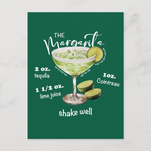 Carte Postale Margarita Cocktail Recette Bar Art (Devant)