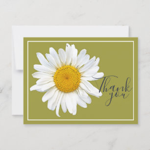 Carte Postale Marguerite Blanche Centre Jaune Fond Vert Merci