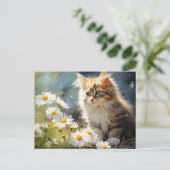 Carte Postale Marguerite et chaton, fleurs de naissance d'avril (Debout devant)