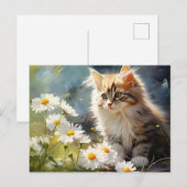 Carte Postale Marguerite et chaton, fleurs de naissance d'avril (Devant / Derrière)