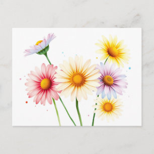 Carte Postale Marguerites Aquarelles Doux avec Bords Estompés