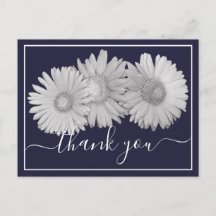 Carte Postale Marguerites Gerbera Fond Bleu Marine Merci