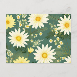 Carte Postale Marguerites Romantiques Sur Fond Vert