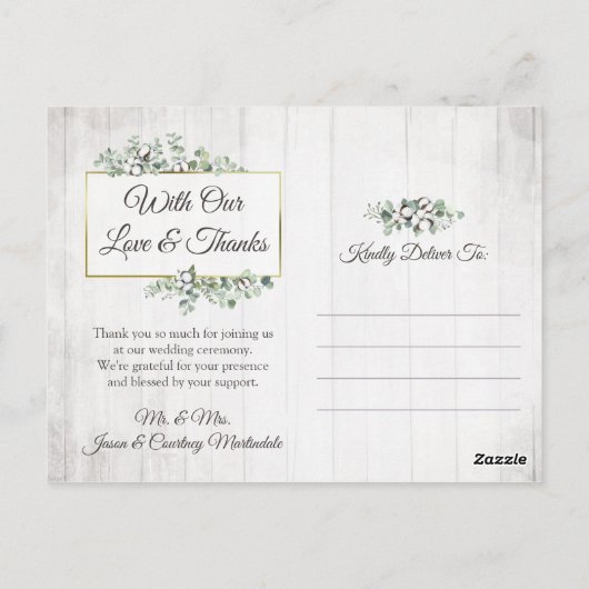 Carte Postale Mariage 3 photos du coton du sud Merci (Dos)