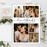 Carte Postale Mariage 5 Photo Collage Amour et Merci Merci<br><div class="desc">Elégante, minimaliste Mariage Lettré à la main 5 Photo Collage Merci Carte postale. Modèle carte de remerciements mariage moderne avec cinq (5) photos à l'avant et une (1) photo à l'arrière. Avec le texte "Amour et merci" dans une tourbillonnant police de script de typographie en noir sur arrière - plan...</div>