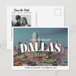 Carte Postale Mariage à Dallas Enregistrer la Date Rétro Skyline
