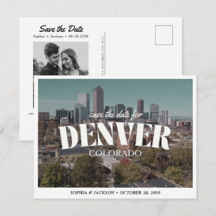 Carte Postale Mariage à Denver Enregistrer la Date Rétro Destina