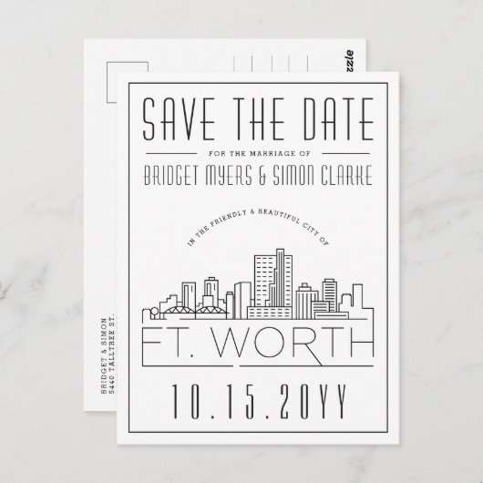 Carte Postale Mariage à Fort Worth | Ciel stylisé, Enregistrez l (Devant / Derrière)