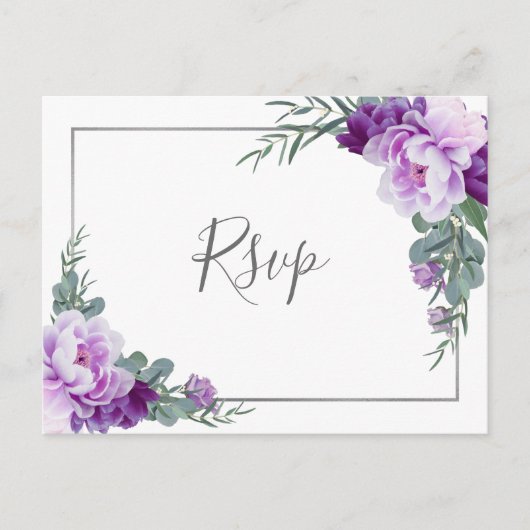 Carte Postale Mariage à l'Eucalyptus floral violet chic RSVP (Devant)