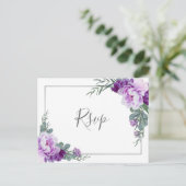 Carte Postale Mariage à l'Eucalyptus floral violet chic RSVP (Debout devant)