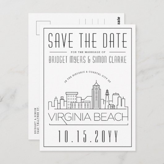 Carte Postale Mariage à Virginia Beach | Skyline Enregistrer la  (Devant / Derrière)