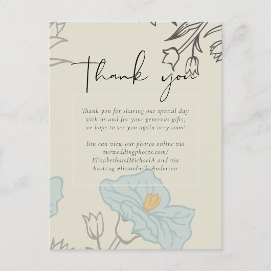Carte Postale Mariage Abstrait Floral Bleu Moderne (Devant)