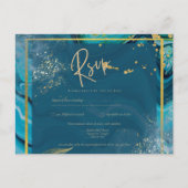 Carte Postale Mariage Abstrait Peacock Blue Gold (Devant)