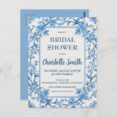 Carte Postale mariage ancien de style chinoserie bleu et blanc (Devant / Derrière)