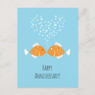 Carte Postale Mariage Anniversaire Marié Couple Coeur Poisson
