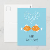 Carte Postale Mariage Anniversaire Marié Couple Coeur Poisson (Devant / Derrière)