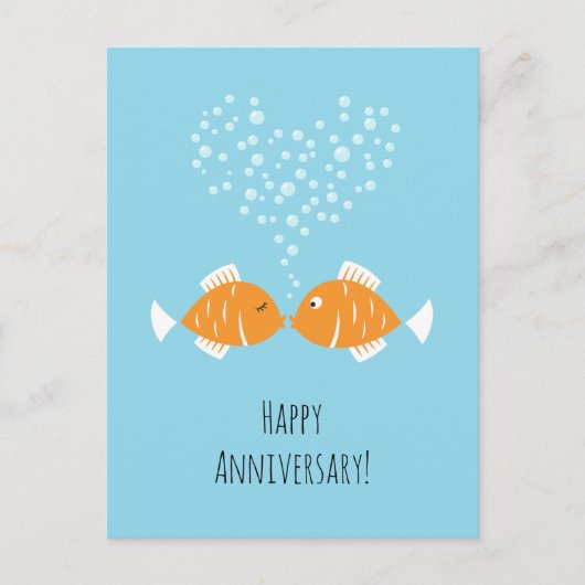 Carte Postale Mariage Anniversaire Marié Couple Coeur Poisson (Devant)