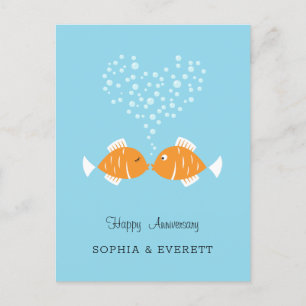 Carte Postale Mariage Anniversaire Marié Couple Coeur Poisson