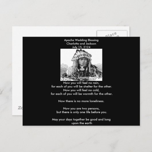 Carte Postale Mariage Apache Bénédiction Cheif (Devant / Derrière)