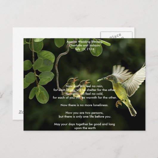 Carte Postale Mariage Apache Bénédiction Mère Colibri (Devant / Derrière)