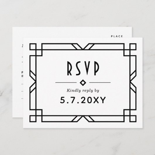 Carte postale Mariage Art Déco Classy RSVP sur mes (Devant / Derrière)