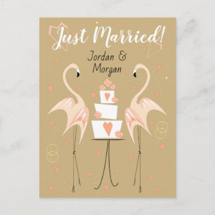 Carte Postale Mariage aux flamants roses Noms mariés portrait pê