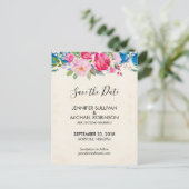Carte Postale Mariage aux fleurs rose et bleu mignonne Enregistr (Debout devant)