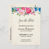 Carte Postale Mariage aux fleurs rose et bleu mignonne Enregistr (Devant / Derrière)