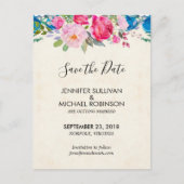 Carte Postale Mariage aux fleurs rose et bleu mignonne Enregistr (Devant)