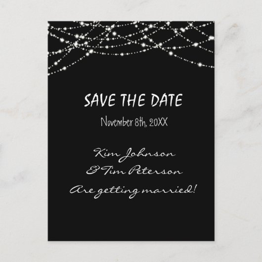 Carte postale Mariage Black Sparkle Lights Date d' (Devant)