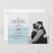 Carte Postale Mariage bleu aquarelle. Enregistrer la date nautiq (Devant / Derrière)