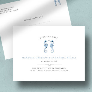 Carte Postale Mariage Bleu Aquarelle Seahorse Enregistrer la dat