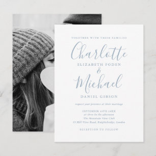 Carte Postale Mariage bleu foncé Signature Script Invitation