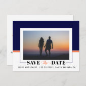 Carte Postale Mariage bleu marine et corail Enregistrer la photo (Devant / Derrière)