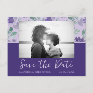 Carte Postale Mariage Bohème Foncé Violet Enregistrer la Date