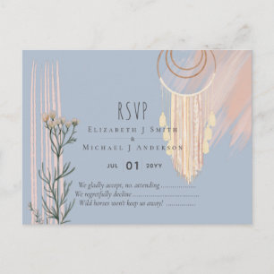 Carte Postale Mariage BOHO Dusty Blue Peach Attrape-Rêves RSVP