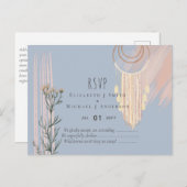 Carte Postale Mariage BOHO Dusty Blue Pêche Attrape-Rêves RSVP (Devant / Derrière)
