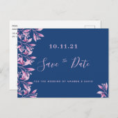 Carte Postale Mariage botanique floral rose bleu Enregistrer la (Devant / Derrière)