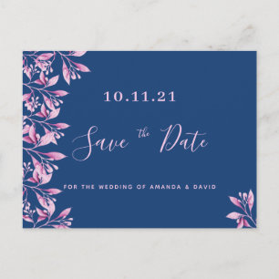Carte Postale Mariage botanique floral rose bleu Enregistrer la