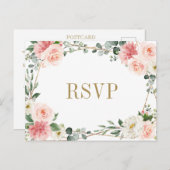 Carte Postale Mariage botanique géométrique rose pâle RSVP (Devant / Derrière)