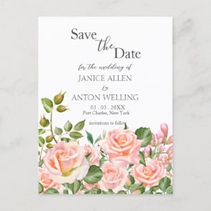 Carte Postale Mariage botanique rose vif Enregistrer la date