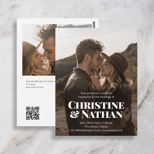 Carte Postale Mariage Budget Bold Chic 3 Code QR Photo