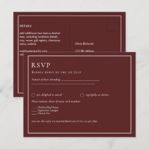 Carte Postale MARIAGE BUDGET Bourgogne Deep Red Monochrome Texte